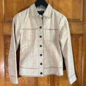 C.Concept Tan Leather Paisley print Studded Jacket Sz 4-EUC 90’s